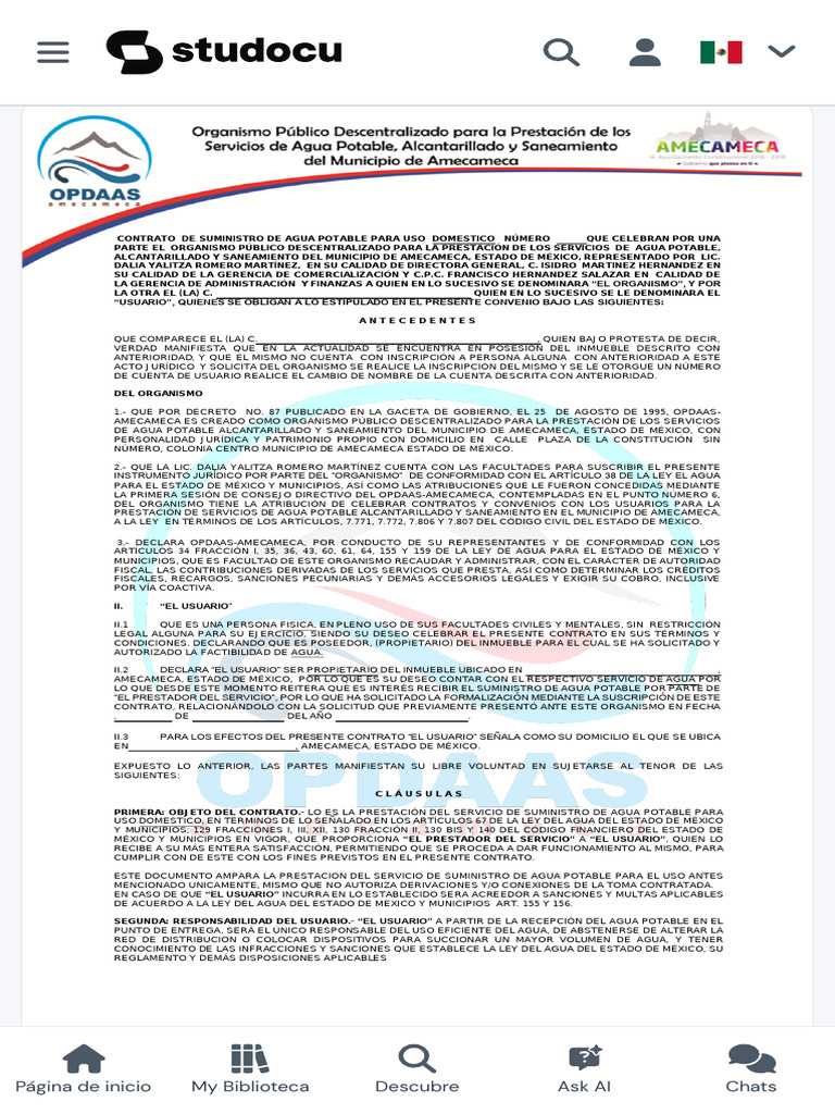 Contrato de Suministro de Agua Potable | PDF | México | Suministro de agua