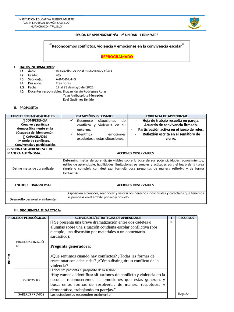 SESION 3 - DPCC - 4TOAÑO - SegundaUnidad | PDF | Aprendizaje | Las ...