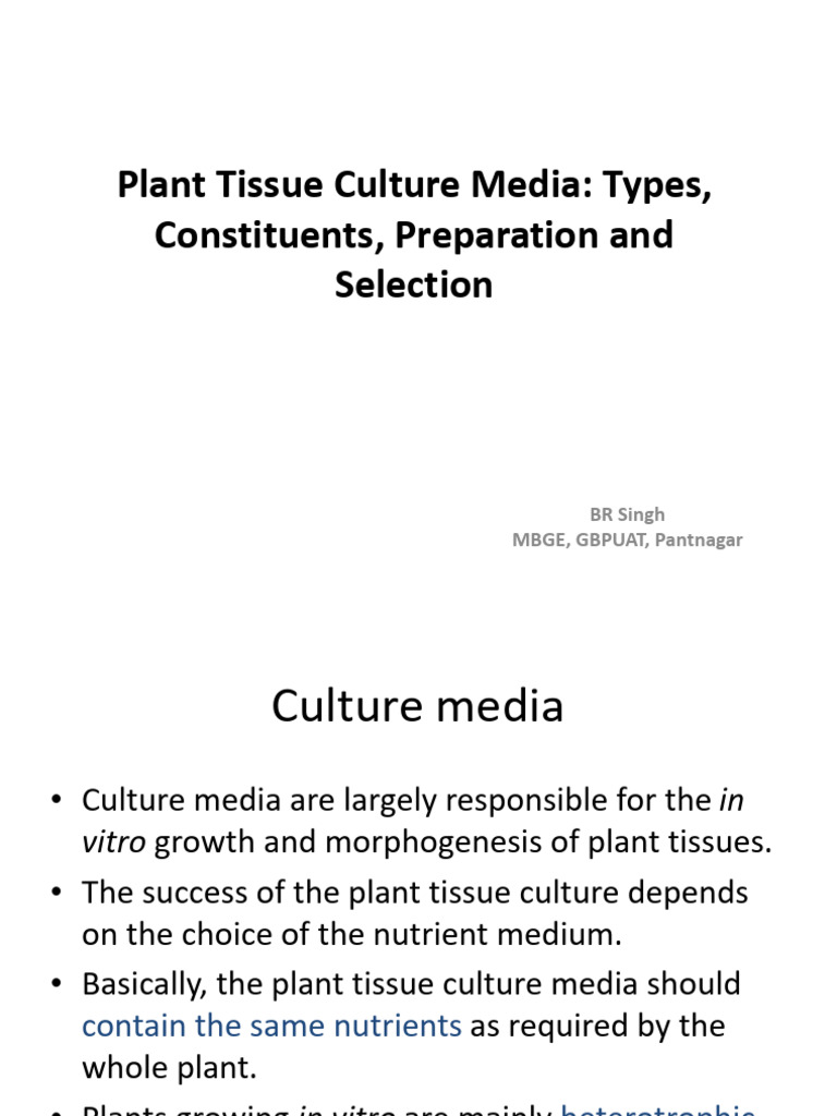 Plant Tissue Culture Media 1 | PDF | Auxin | Nutrients