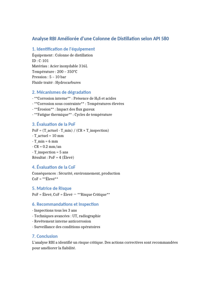 Analyse RBI Colonne Distillation API 580 | PDF