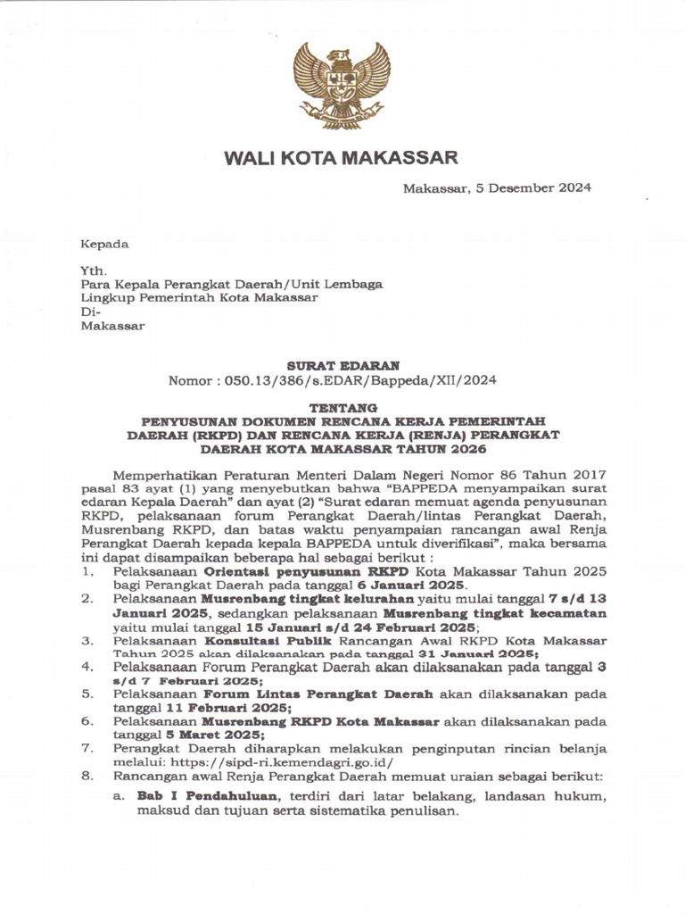 Surat Edaran Penyusunan Dokumen RKPD Dan RENJA PD | PDF