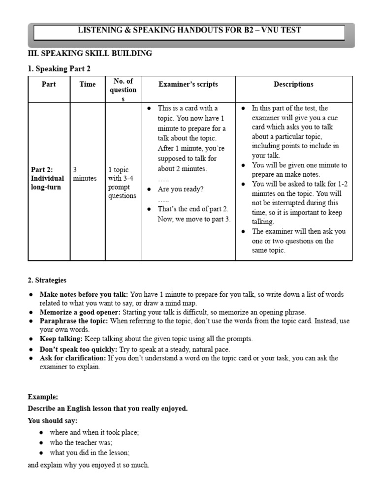 Speaking Skills: Part 2 Strategies | PDF | Learning | Cognitive Science