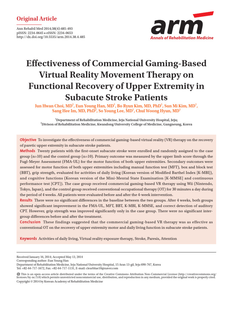 VR Therapy for Upper Limb Recovery Post-Stroke | PDF | Stroke | Virtual ...