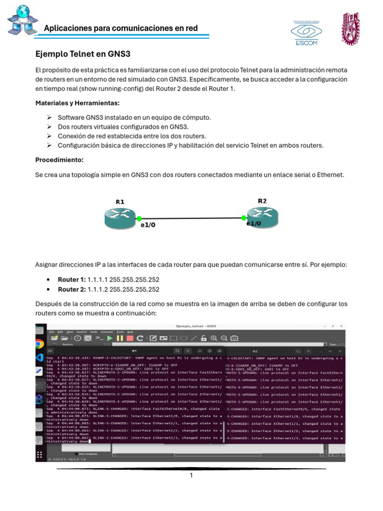 Uso de Telnet en GNS3 para Routers | PDF | Enrutador (Computación ...