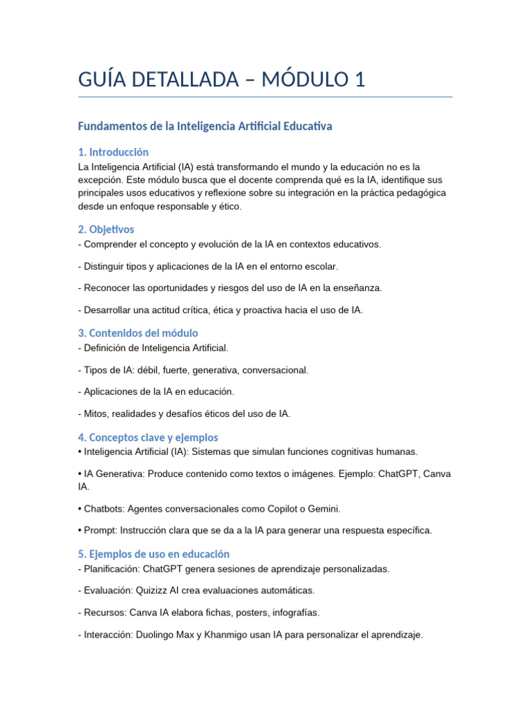 Guia Detallada Modulo 1 IA Educativa | PDF | Inteligencia artificial ...