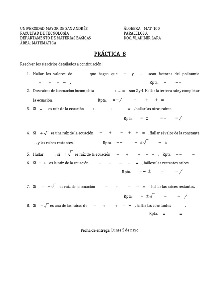 Practica de Algebra 2025 | PDF