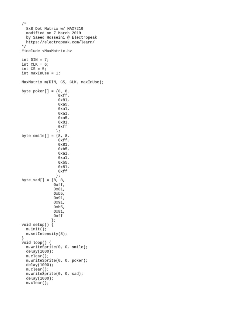 8x8 Dot Matrix Animation Code | PDF