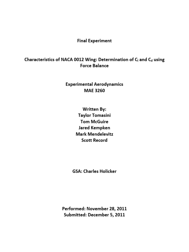 NACA 0012 Airfoil Lift and Drag Study | PDF | Lift (Force) | Airfoil