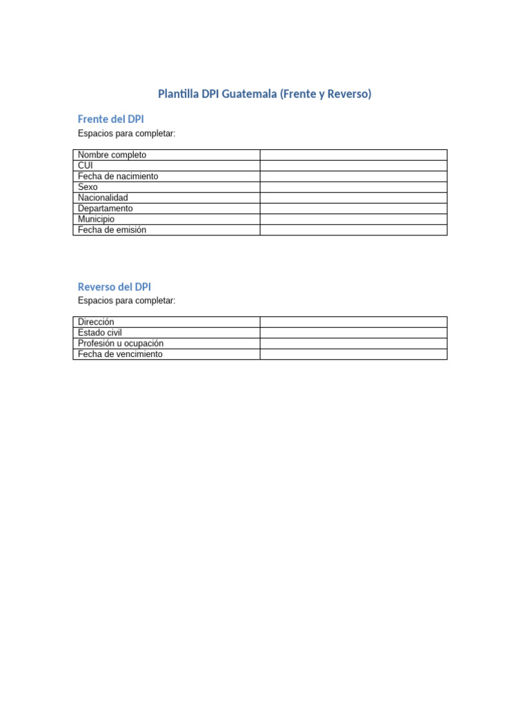 Plantilla DPI Guatemala para Llenar | PDF