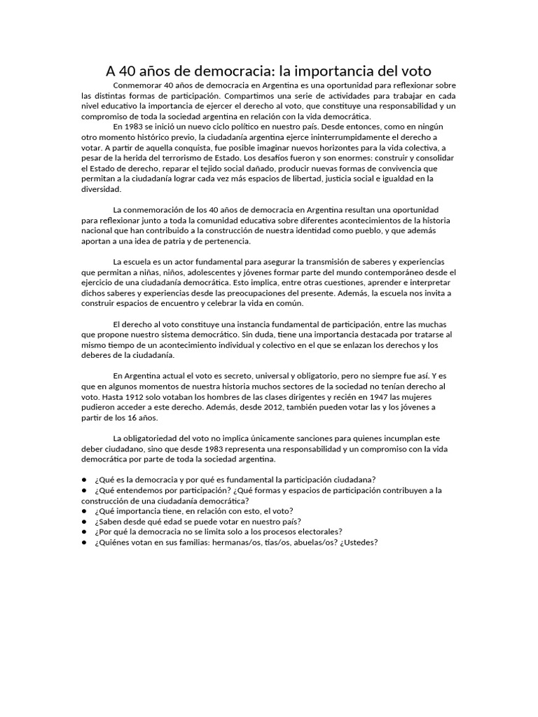 40 Años de Democracia y el Voto en Argentina | PDF | Democracia ...