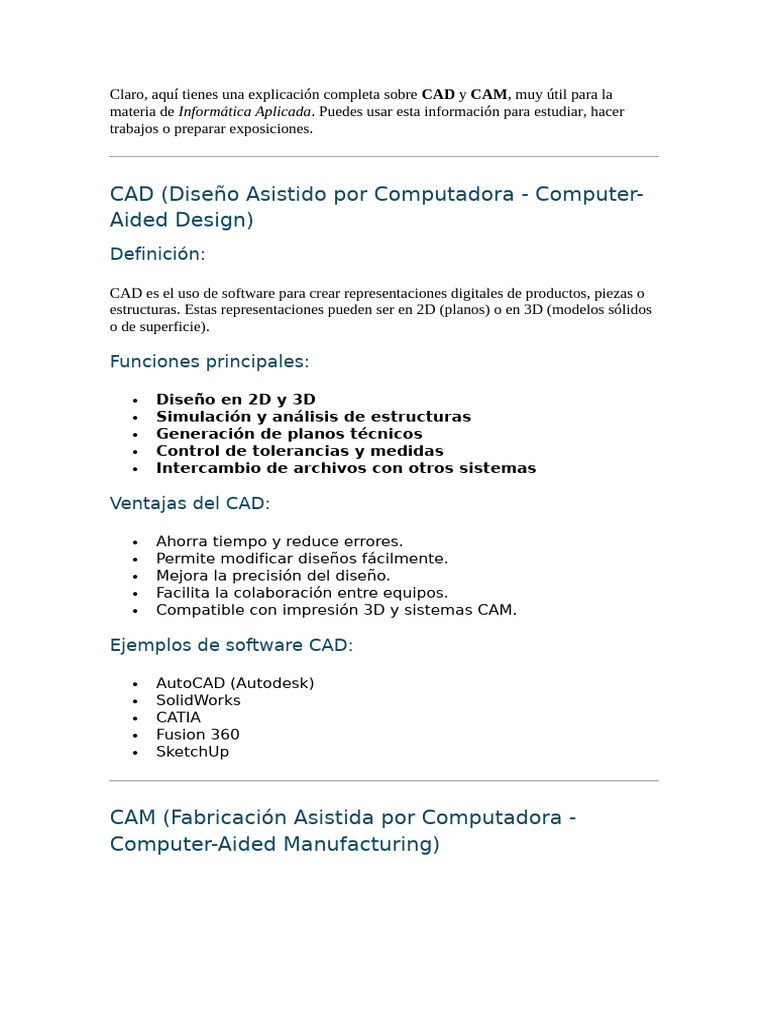 Integración de CAD y CAM en Diseño | PDF | Diseño asistido por ...