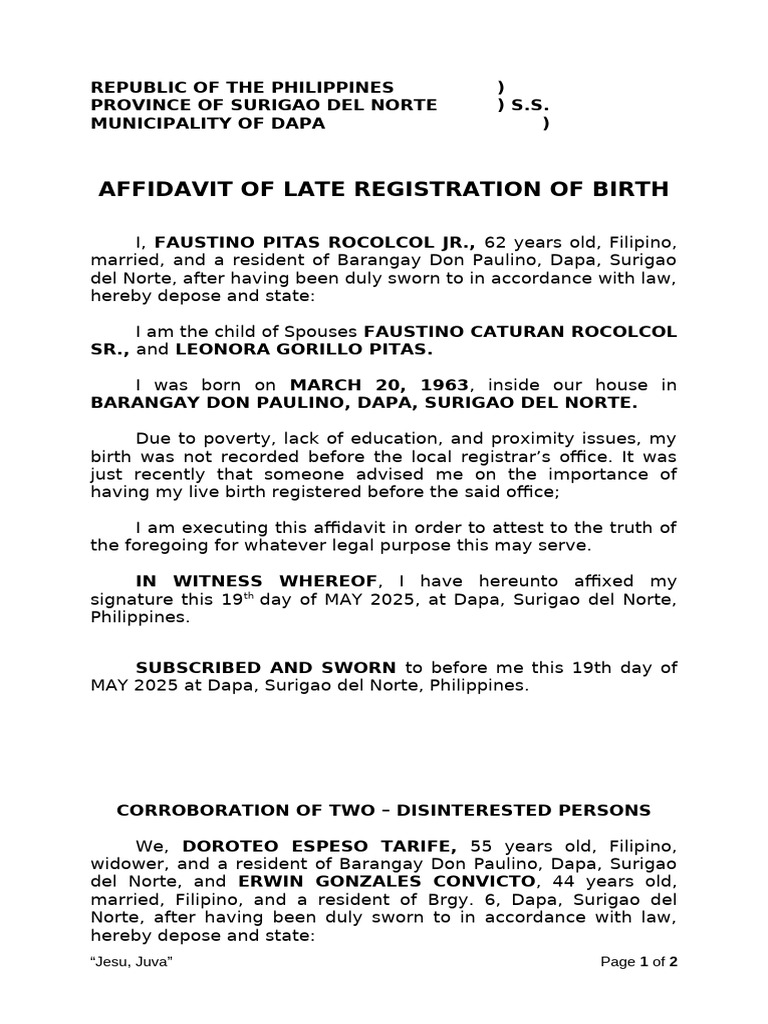 DELAYED BIRTH CERTIFICATE AFFIDAVIT FORMAT PDF visual data 5