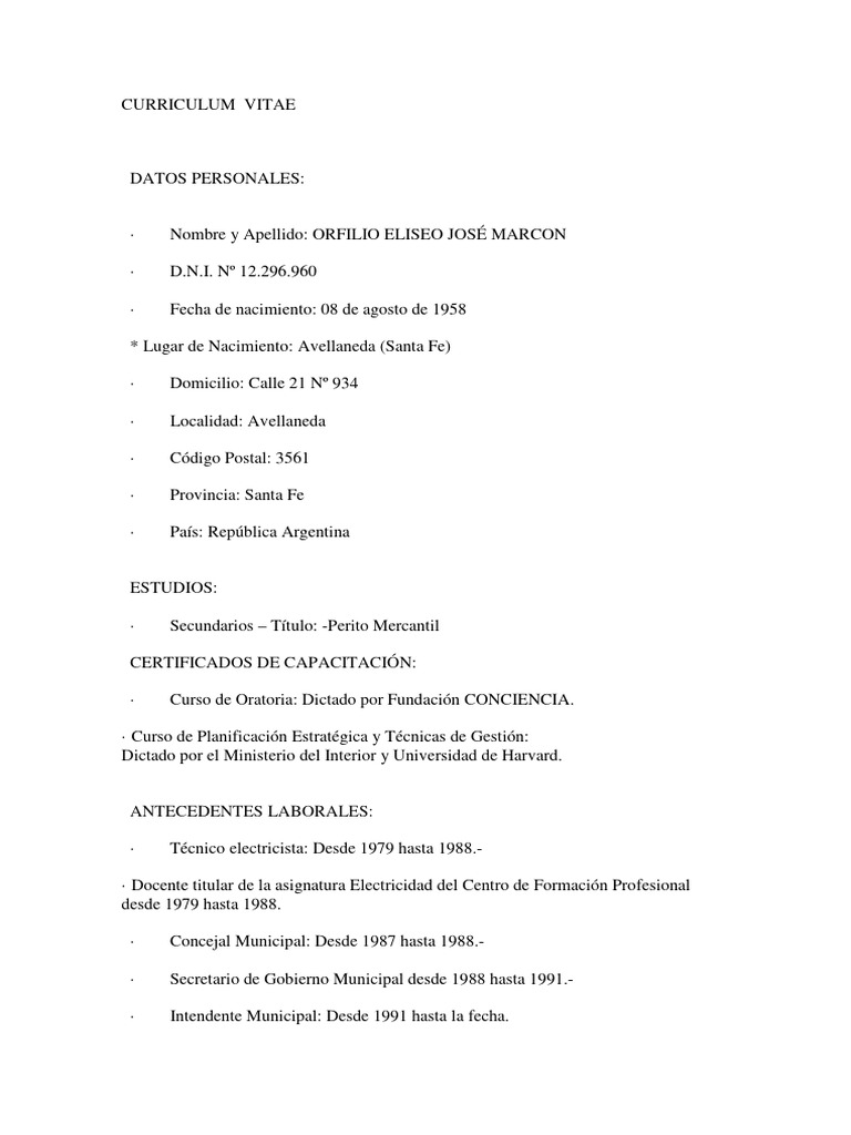 Orfilio Marcon CV | PDF