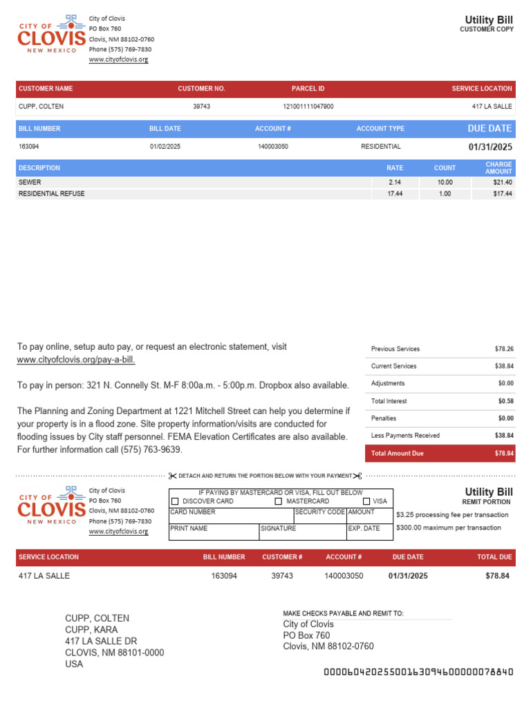 Clovis Utility Bill Payment Details PDF Visa Inc. Master Card