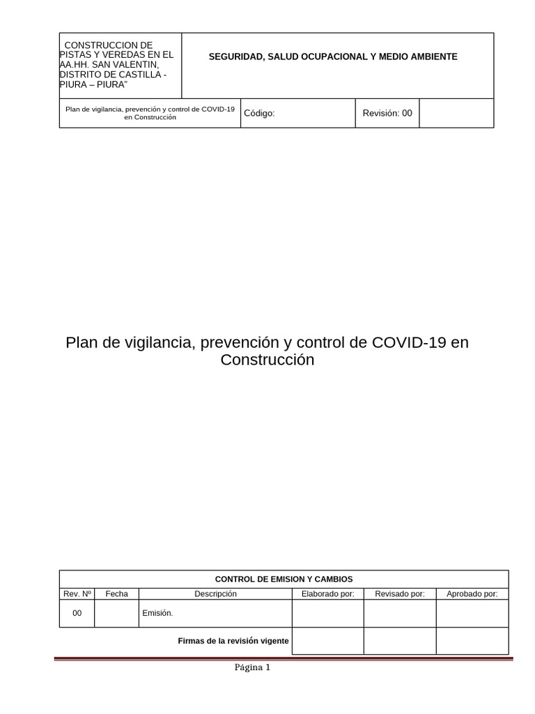 Plan COVID-19 en Construcción Piura | PDF | Lavado de manos | Seguridad ...