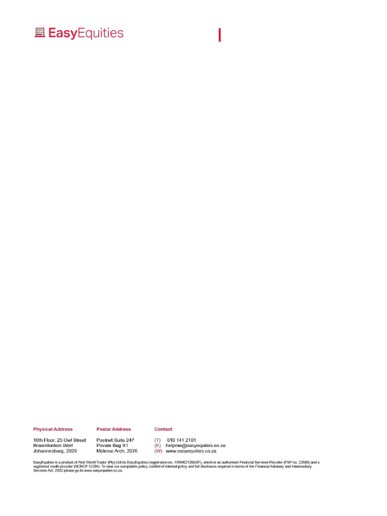 EasyEquities ZAR Account Cost Profile | PDF | Credit Card | Debit Card