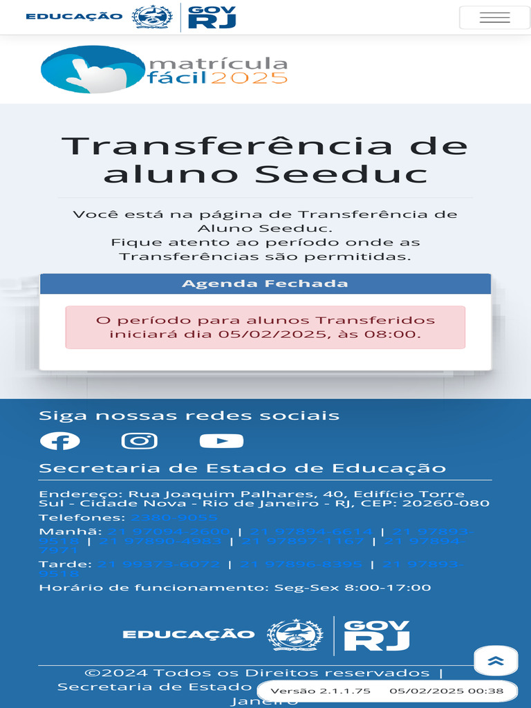 Transferência de Aluno SEEDUC 2025 | PDF