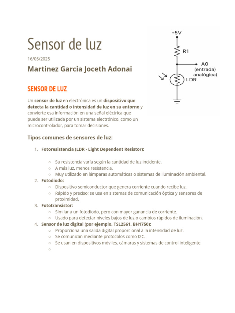 Tipos y Funcionamiento del Sensor de Luz | PDF | Electrónica | Resistor