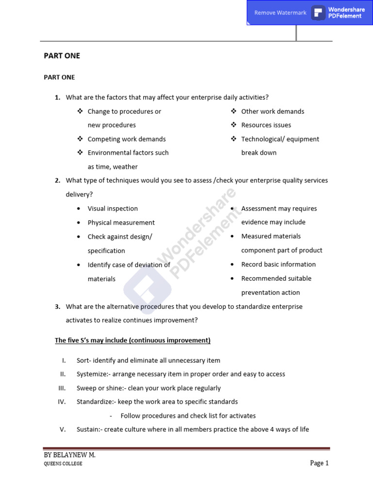 Enterprise Quality Improvement Techniques | PDF | Entrepreneurship ...