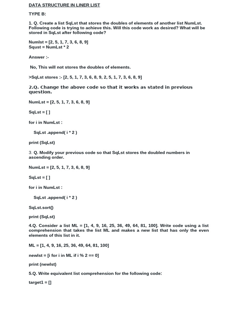 Liner List Data Structure Exercises | PDF | Computer Programming ...