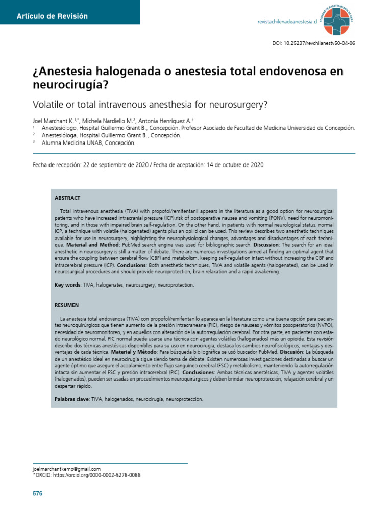 Anestesia en neurocirugía: TIVA vs Halogenados | PDF | Anestesia ...