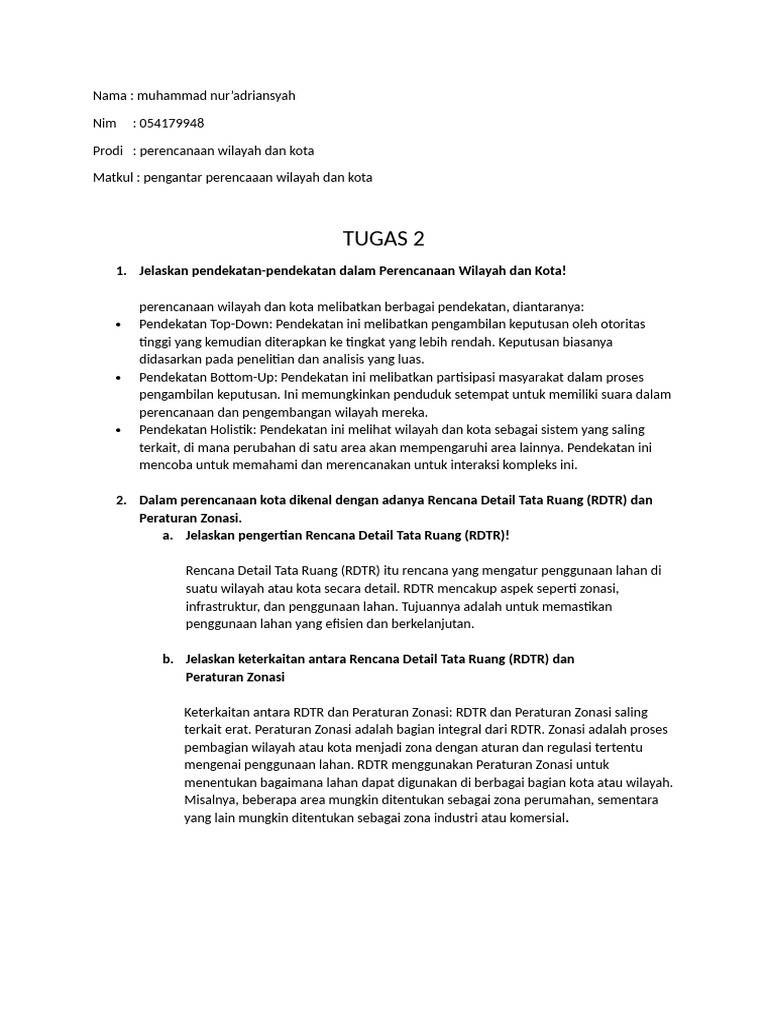 Tugas 2 Pengantar Perencanaan Wilayah Dan Kota Pdf