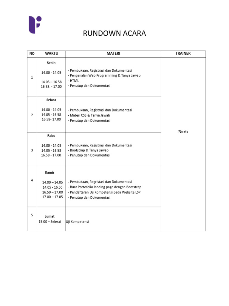 Rundown Acara Web Programming | PDF