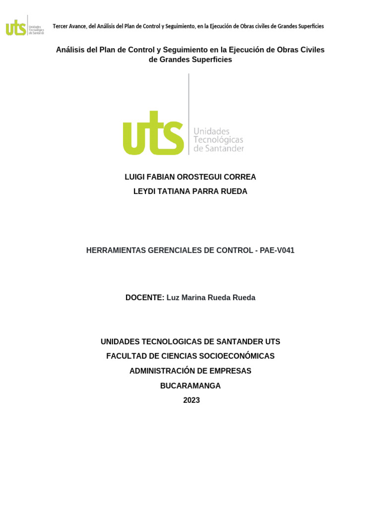 Análisis Del Plan de Control y Seguimiento en La Ejecución de Obras ...