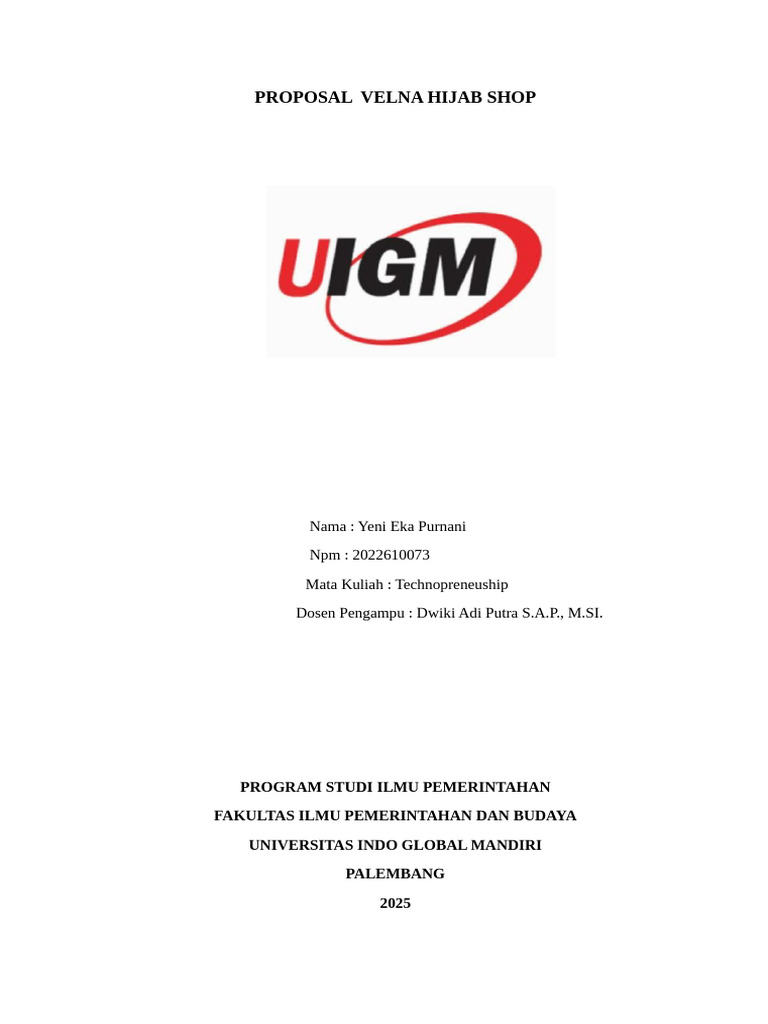 Proposal Bisnis Velna Hijab Shop | PDF