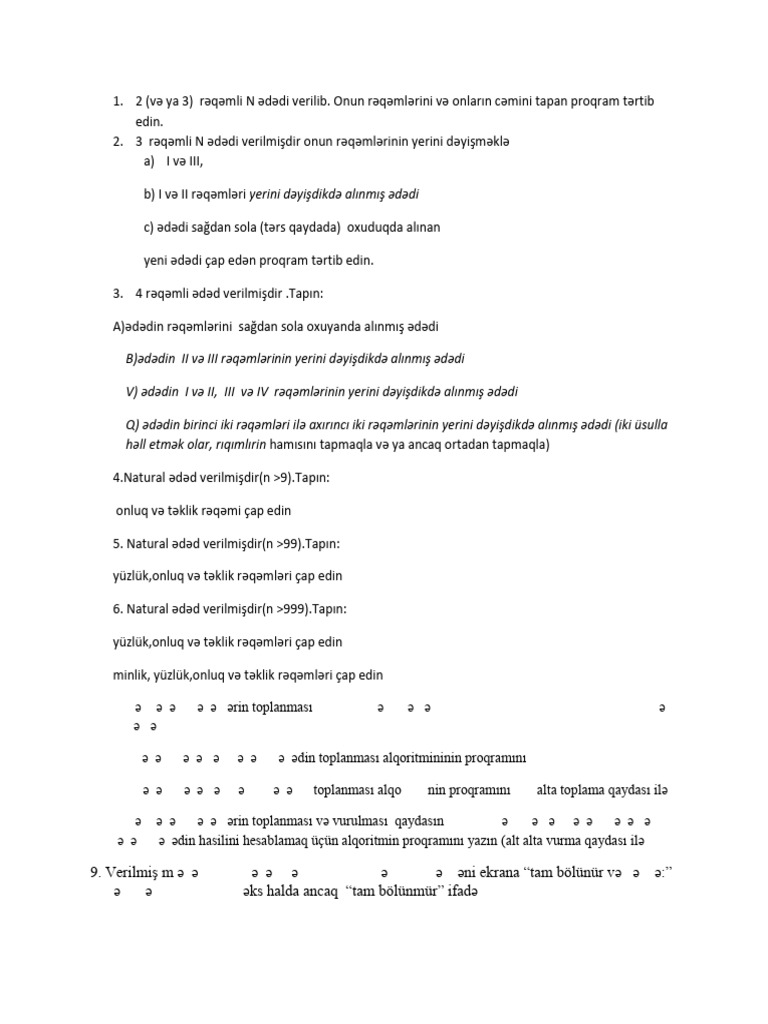 Python - Test4 - (Ədədlərin Rəqəmləri) | PDF