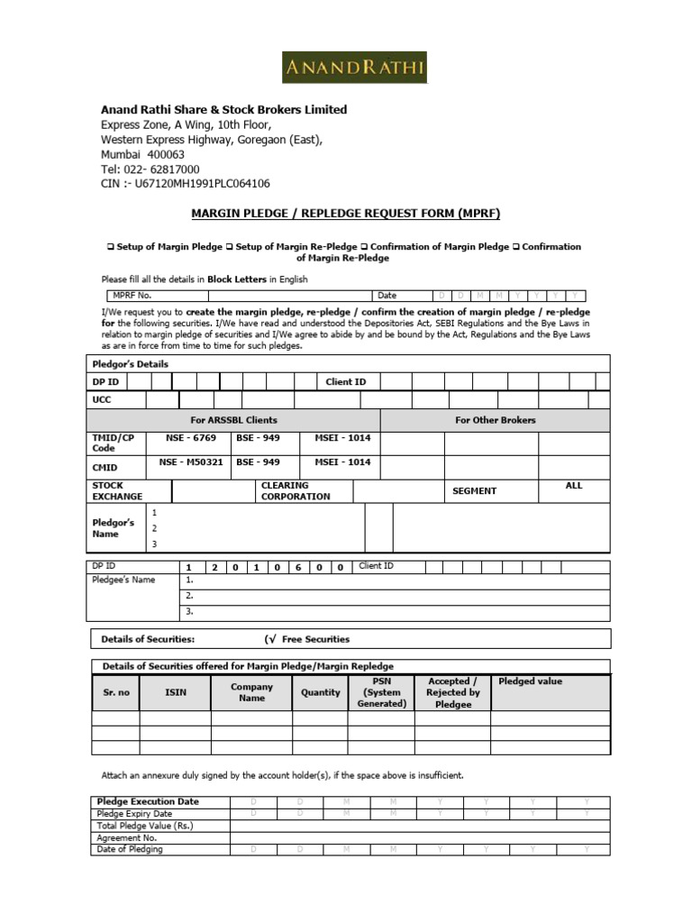 Marginpledge Repledgerequestform CDSL 250127 134256 | PDF | Securities ...