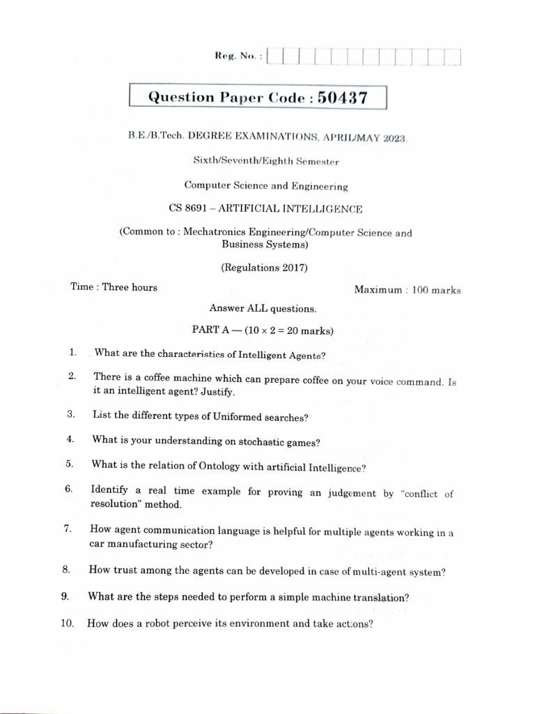 AI Exam Questions for Computer Science | PDF | Artificial Intelligence ...
