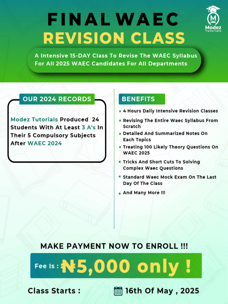 Modez Tutorials 2025 Final WAEC RevisionClass | PDF | Mathematics ...