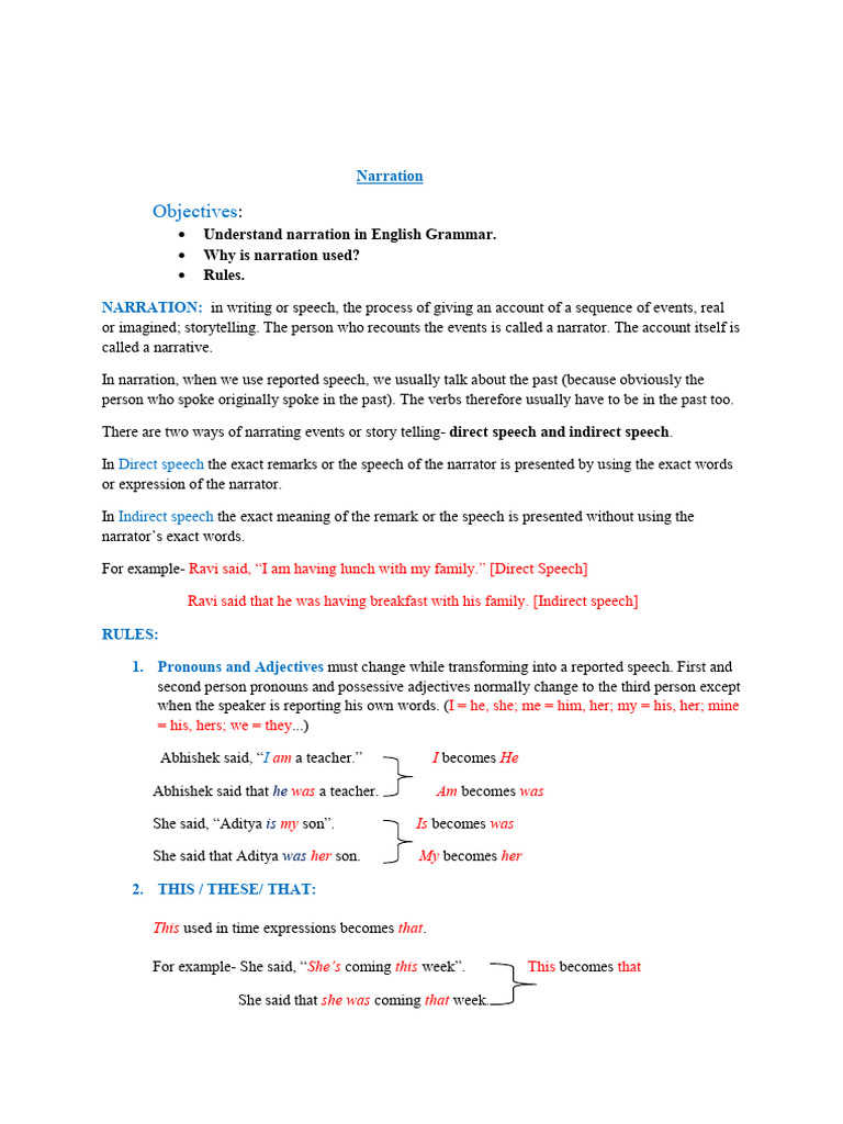 1 - Class Note HU101 (Module - 1 Grammar - Voice and Narration) - 9 | PDF