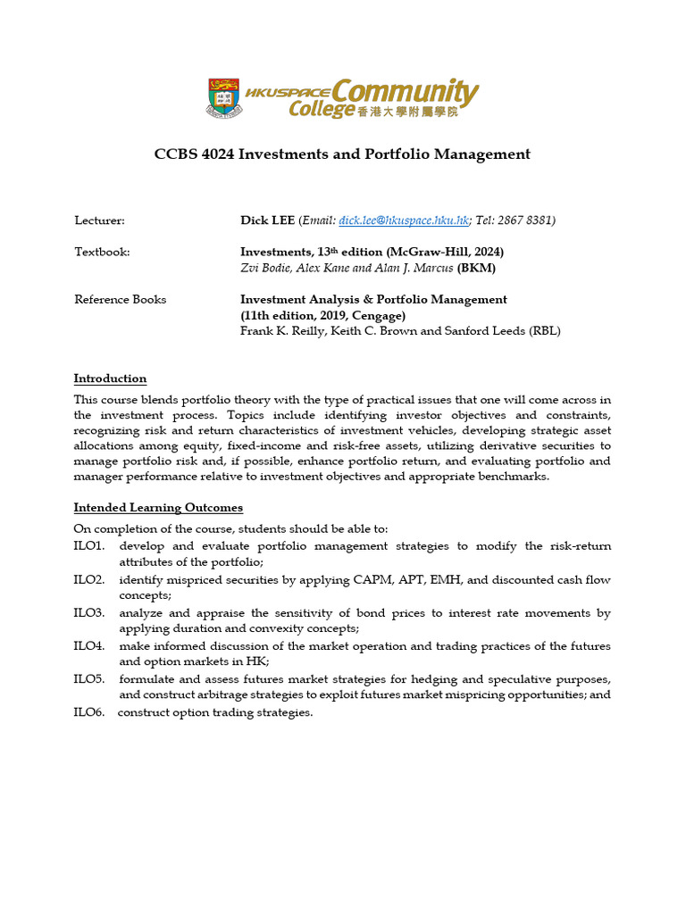 Investments and Portfolio Management Course | PDF | Valuation (Finance ...