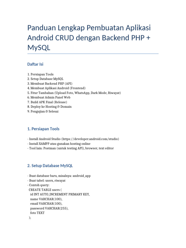 Panduan Aplikasi Android CRUD PHP MySQL | PDF