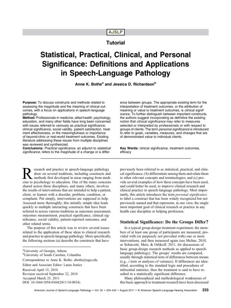 Clinical Significance in Speech Pathology | PDF | Effect Size | Statistics
