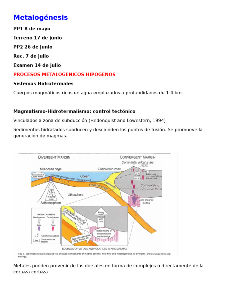 Metalogénesis Apunte | PDF | Magma | Minerales