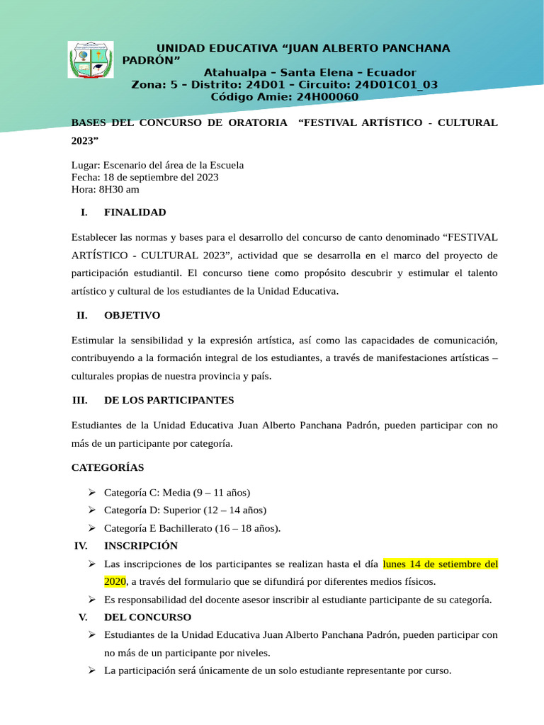 Bases del Concurso de Oratoria 2023 | PDF