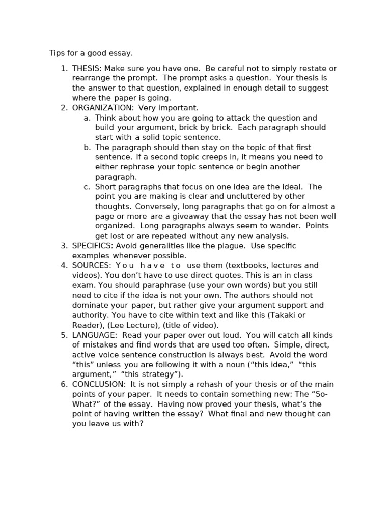 Tips For A Good Essay | PDF