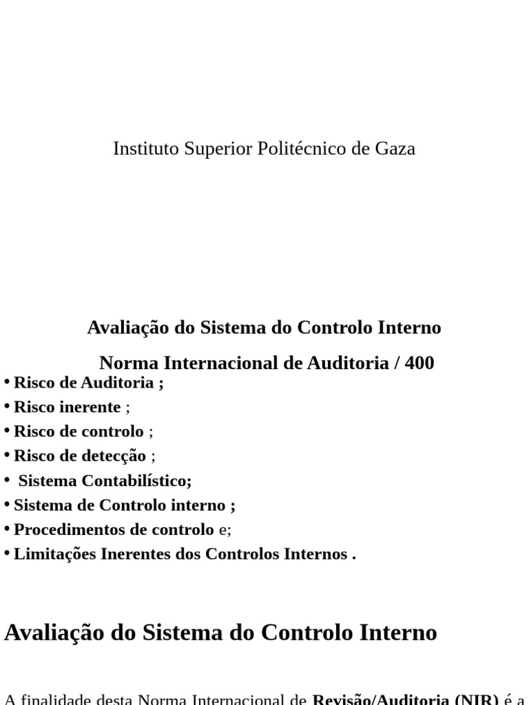 Avaliação do Controle Interno e Auditoria | PDF | Contabilidade