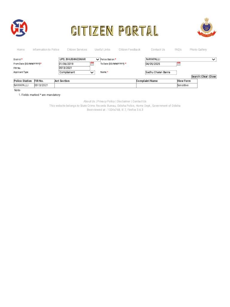 Odisha Police FIR Search Portal | PDF