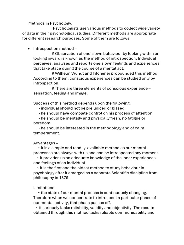 Limitations of Introspection Method | PDF | Interview | Mental Processes