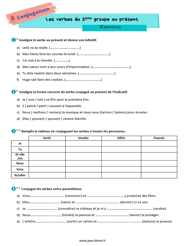 Exercices sur les verbes du 3ème groupe | PDF