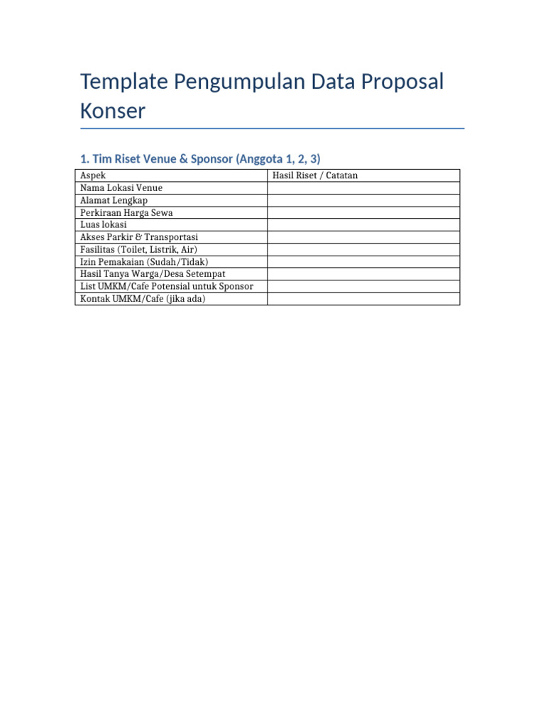 Template Pengumpulan Data Proposal Konser | PDF
