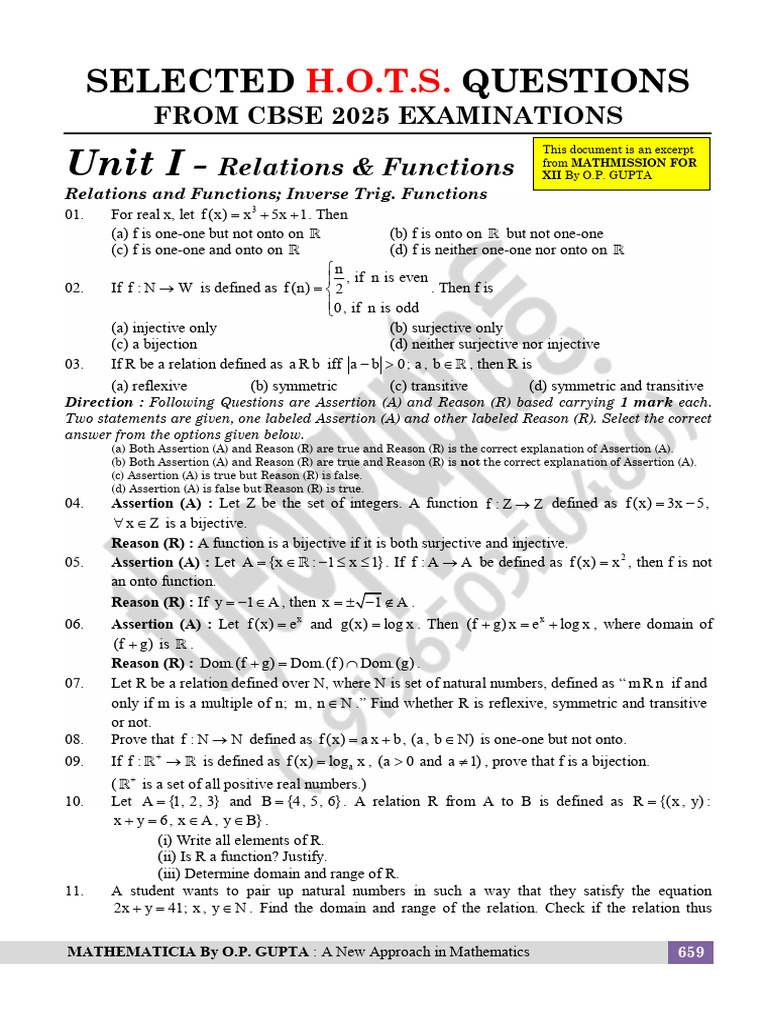 XII-UNIT 1 - SELECTED HOTS QUESTIONS (CBSE 2025 Exams) - O.P. GUPTA ...