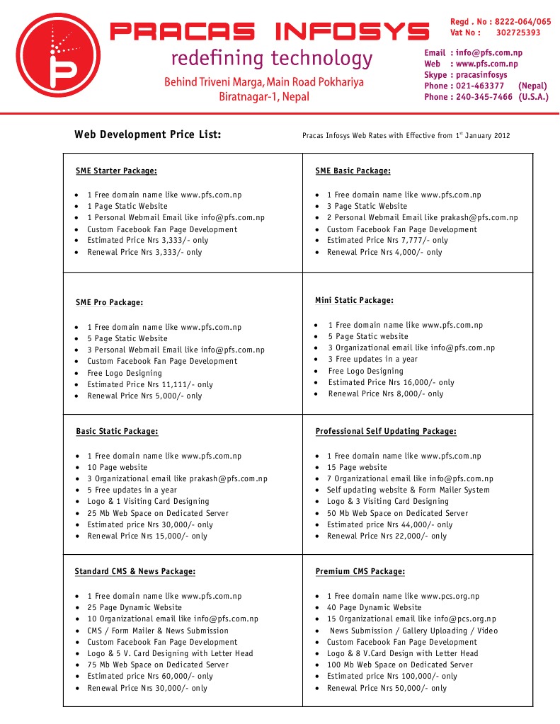 Web Development Price List:: SME Starter Package: SME Basic Package | PDF