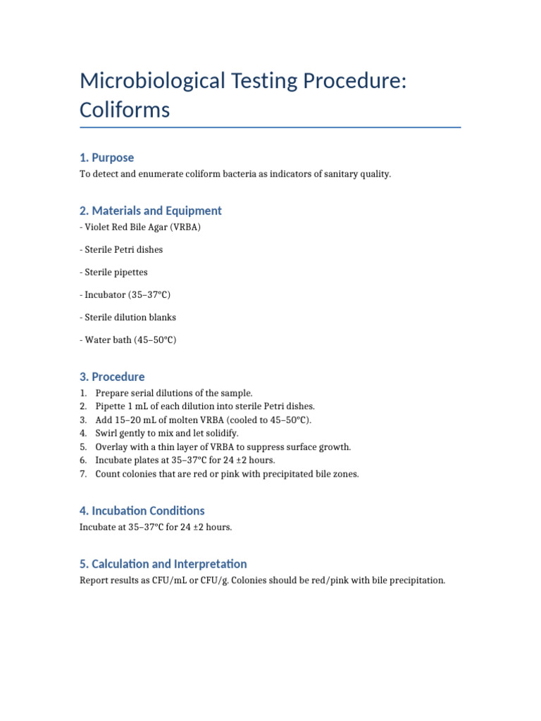 Coliforms Test Procedure | PDF