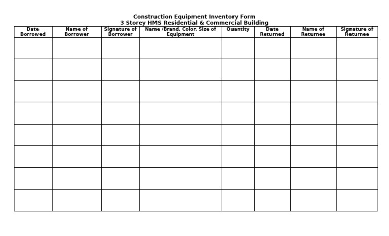Construction Equipment Inventory Form | PDF