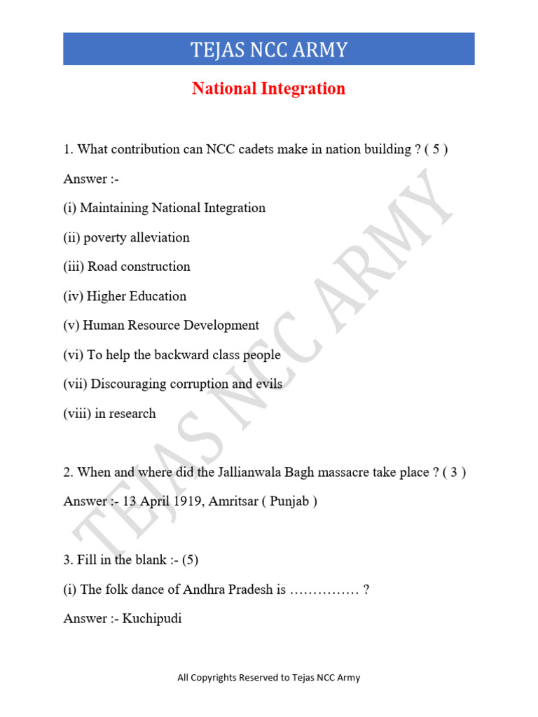 NCC Contributions to National Integration | PDF | Citizenship